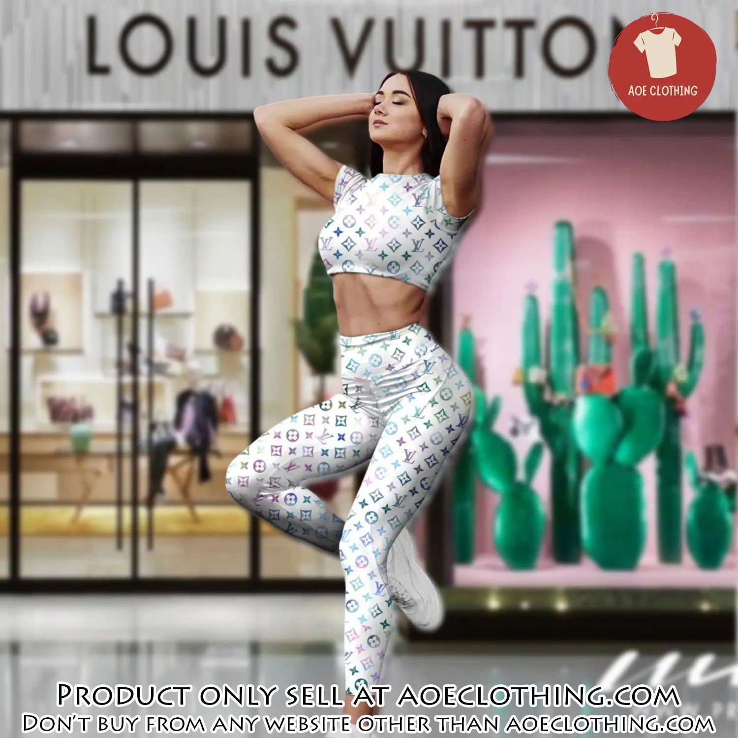 White louis vuitton sportwear combo luxury crop top tshirt and legging for women ctl1005 aoe2158139